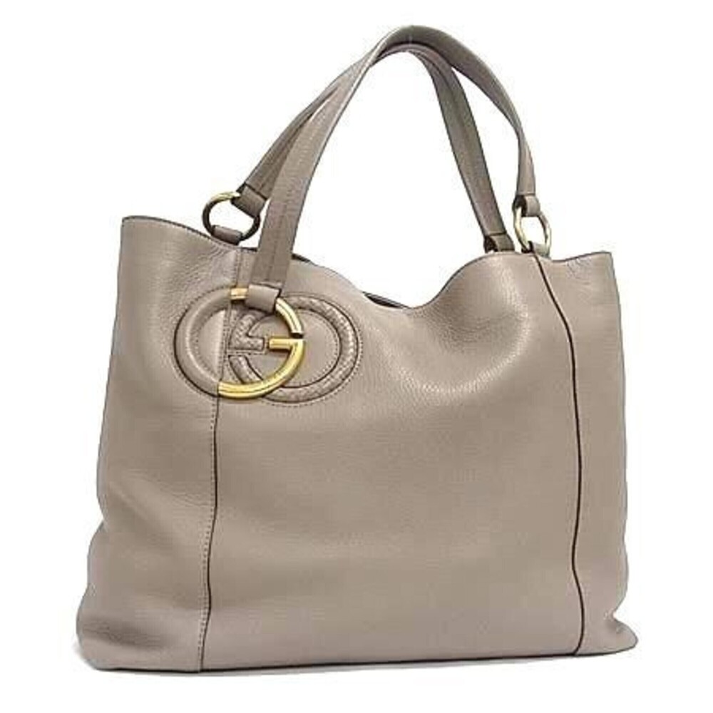 GUCCI Interlocking G Tote Bag 309528 Greige Leather Women's